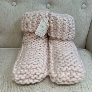 Anthropologie LEMON knit ankle bootie slipper fleece sherpa lined pink SZ M/L